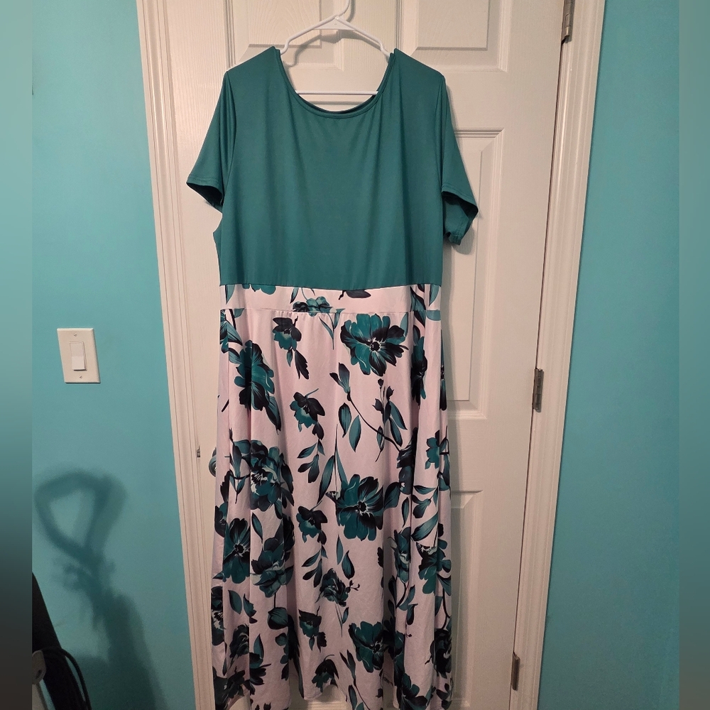 SHEIN Teal and White Floral Maxi Dress